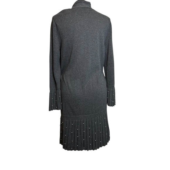 Chico's Cardigan Sweater Duster Faux Pearl MED Pleated Mid-Length Gray - Picture 4 of 9